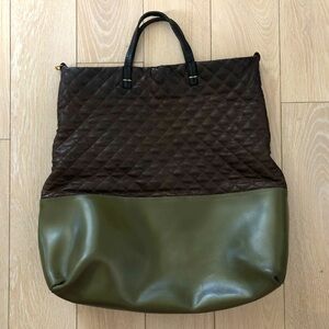 Clare V. Los Angeles Quilted Leather Hand Bag in Brown & Olive Green